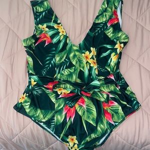 Tropical print plus size swimsuit